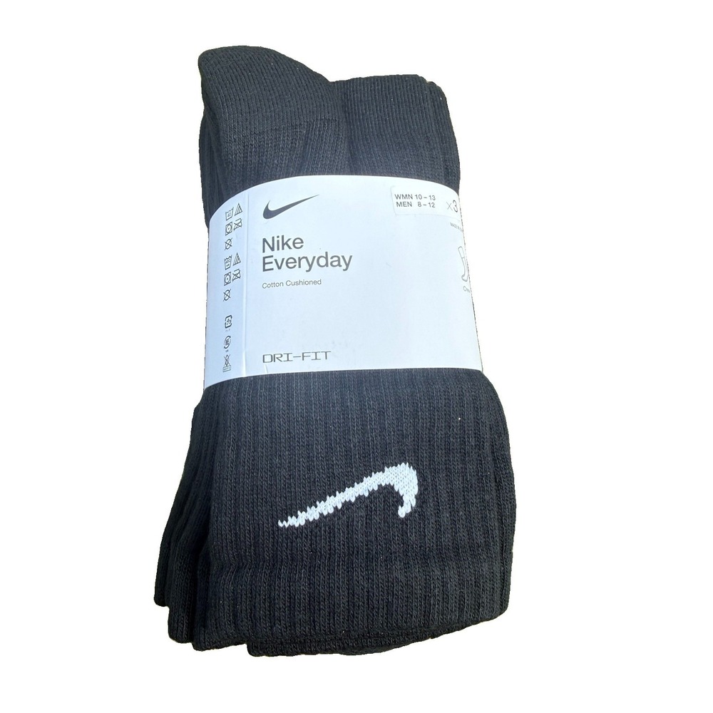 Nike Everyday 3-Pack Black Men 8-12 Large Cushion Crew Dri-fit SX7664-010
